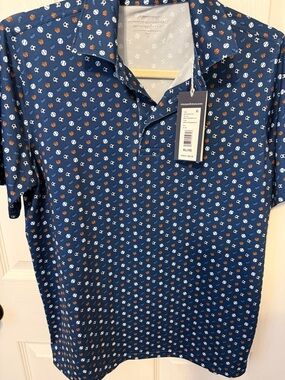 Brand New Vineyard Vines Boys Blue Short-Sleeve Polo with Sports Print